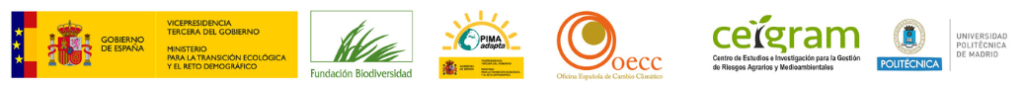 Logos del MITERD, Fundación Biodiversidad, PIMA, OECC, CEIGRAM y UPM 