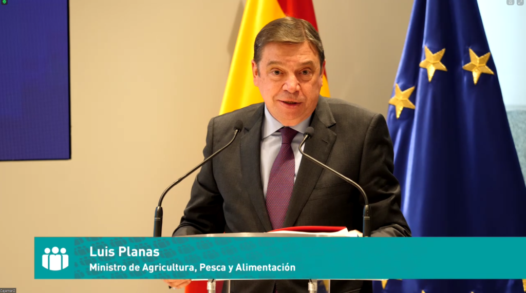 Luis Planas, Minister of Agriculture, during his presentation