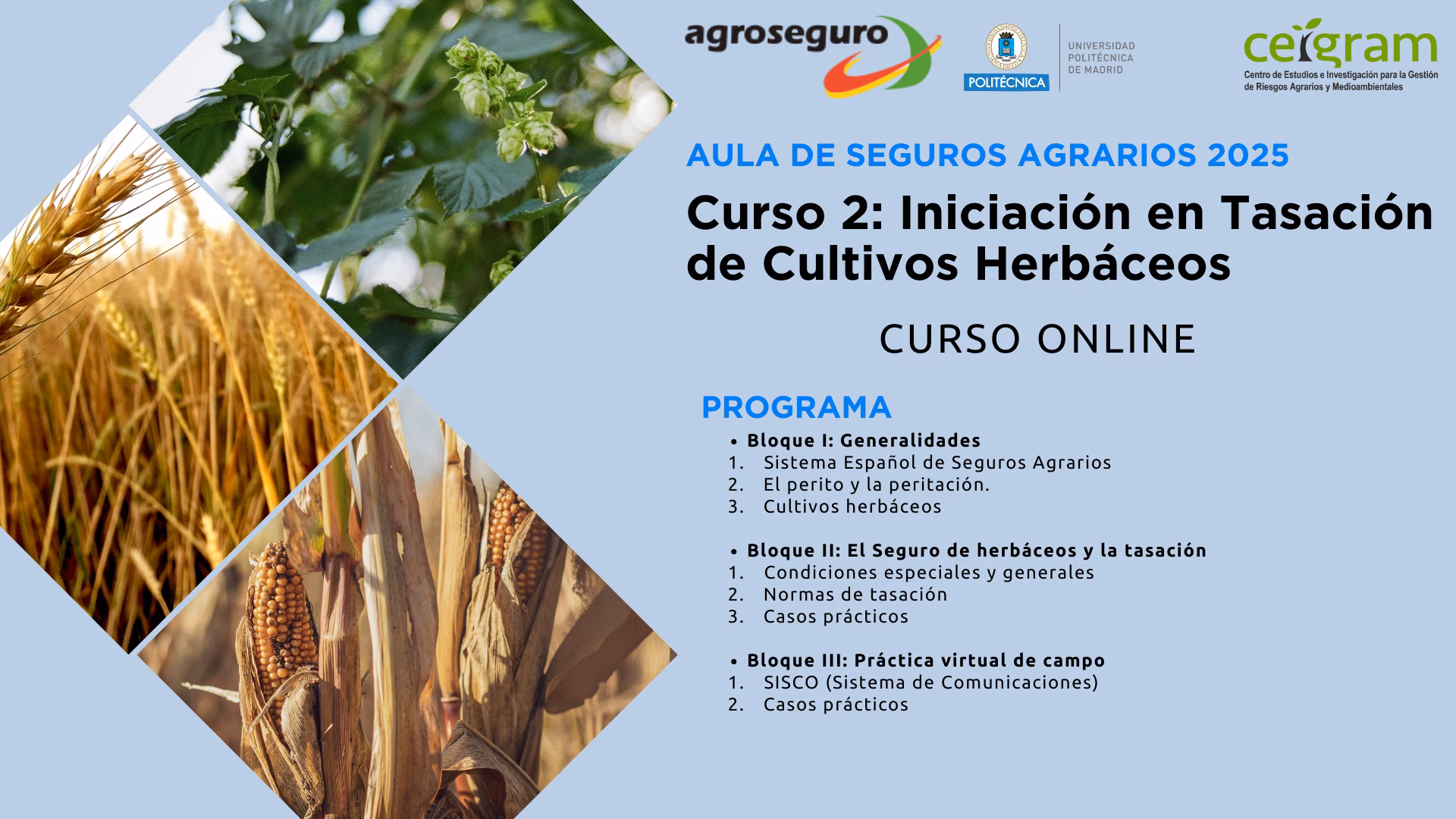 cartel del curso online de tasación de herbáceos con programa